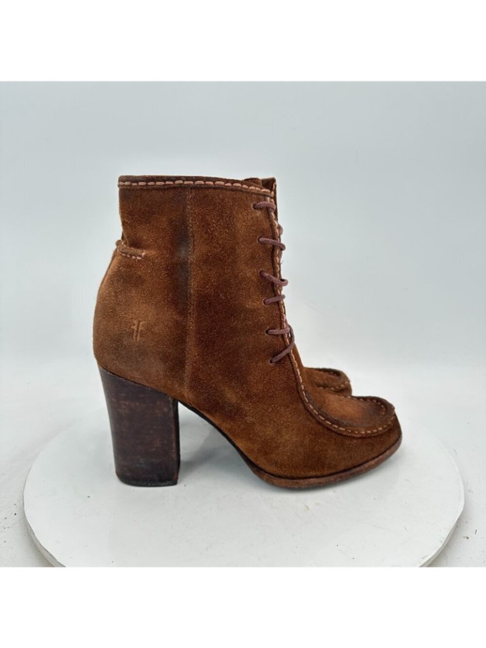 Frye Parker Women Size 8M 3476656 Brown Suede Moc Toe High Heel Ankle Boot - Picture 4 of 11